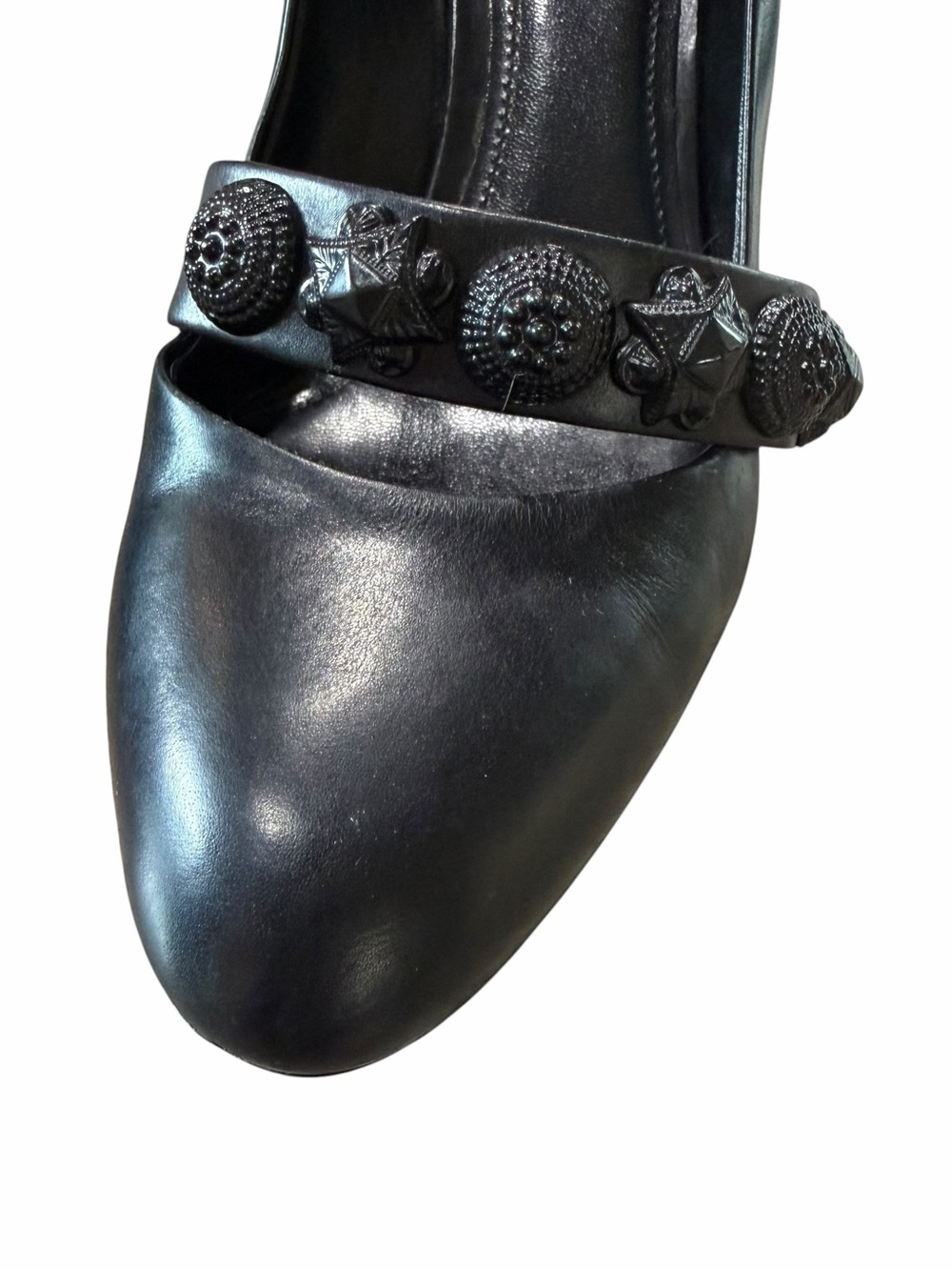 Burberry Mary Jane Pumps Size 39 Black Leather Embellished Designer Classic - Picture 7 of 11